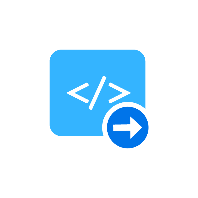 code symbols with arrow denoting deployment